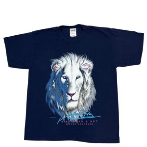 Siegfried & Roy T-Shirt Large Navy Blue 1996 White Lion Mirage Las Vegas Vintage